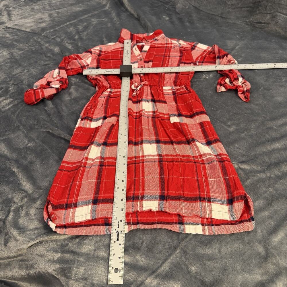Old Navy Girls Sz XL 14 Plaid Flannel Red Shirt Dress Button-Up W/ Tie Waist - Picture 10 of 10